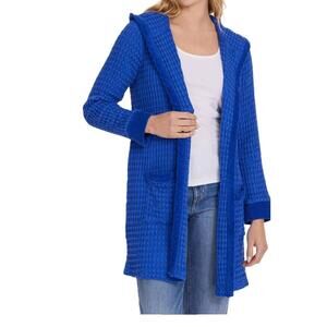 NEW MODODOC long sleeve hooded cardi in blue